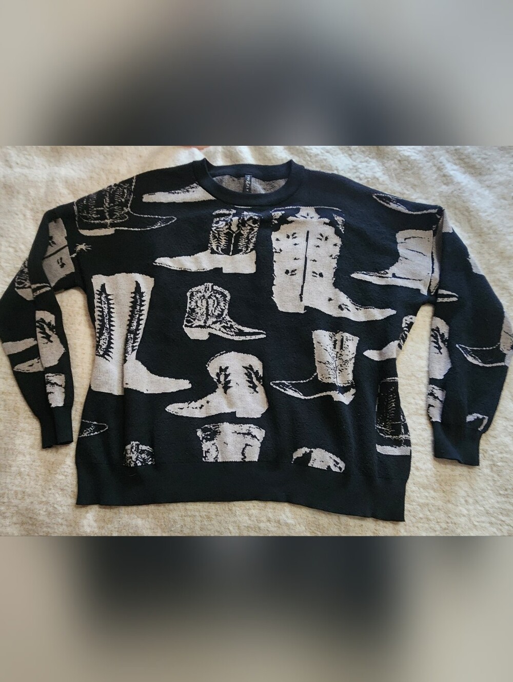 2 Fly Co. Boots a Million Reversible Black Western Knit Sweater S/M
